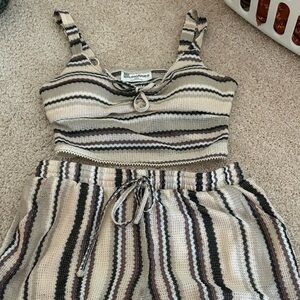No Boundaries Striped Knit Crop Top & Shorts Set in Cream, Tan, Black, Brown